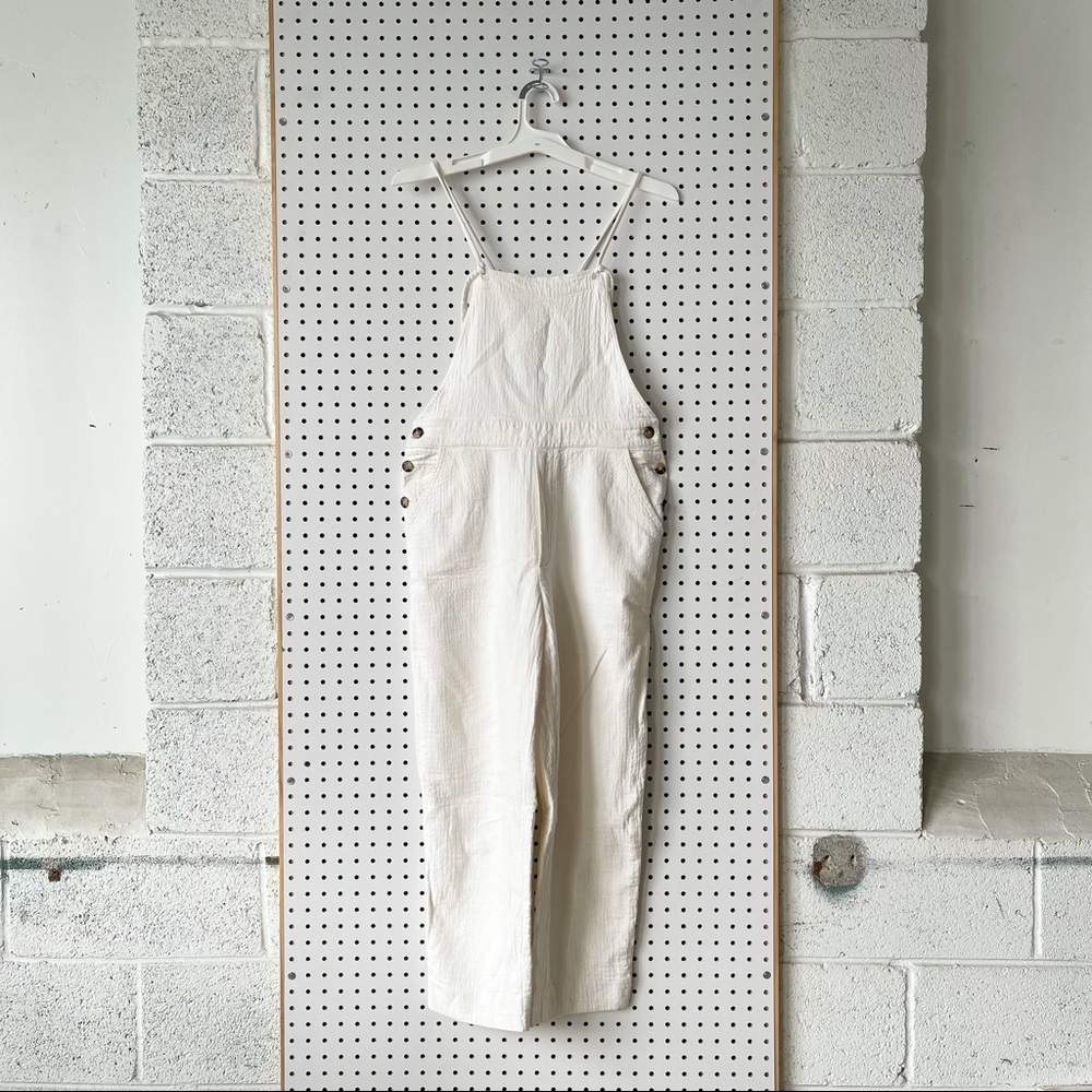 madewell linen/gauze tie-strap overalls